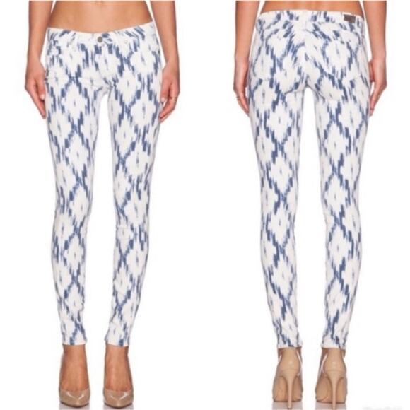 PAIGE Jeans Verdugo Ultra Skinny Jean Alexandria Ikat Blue White Aztec Print 26 - Picture 2 of 15